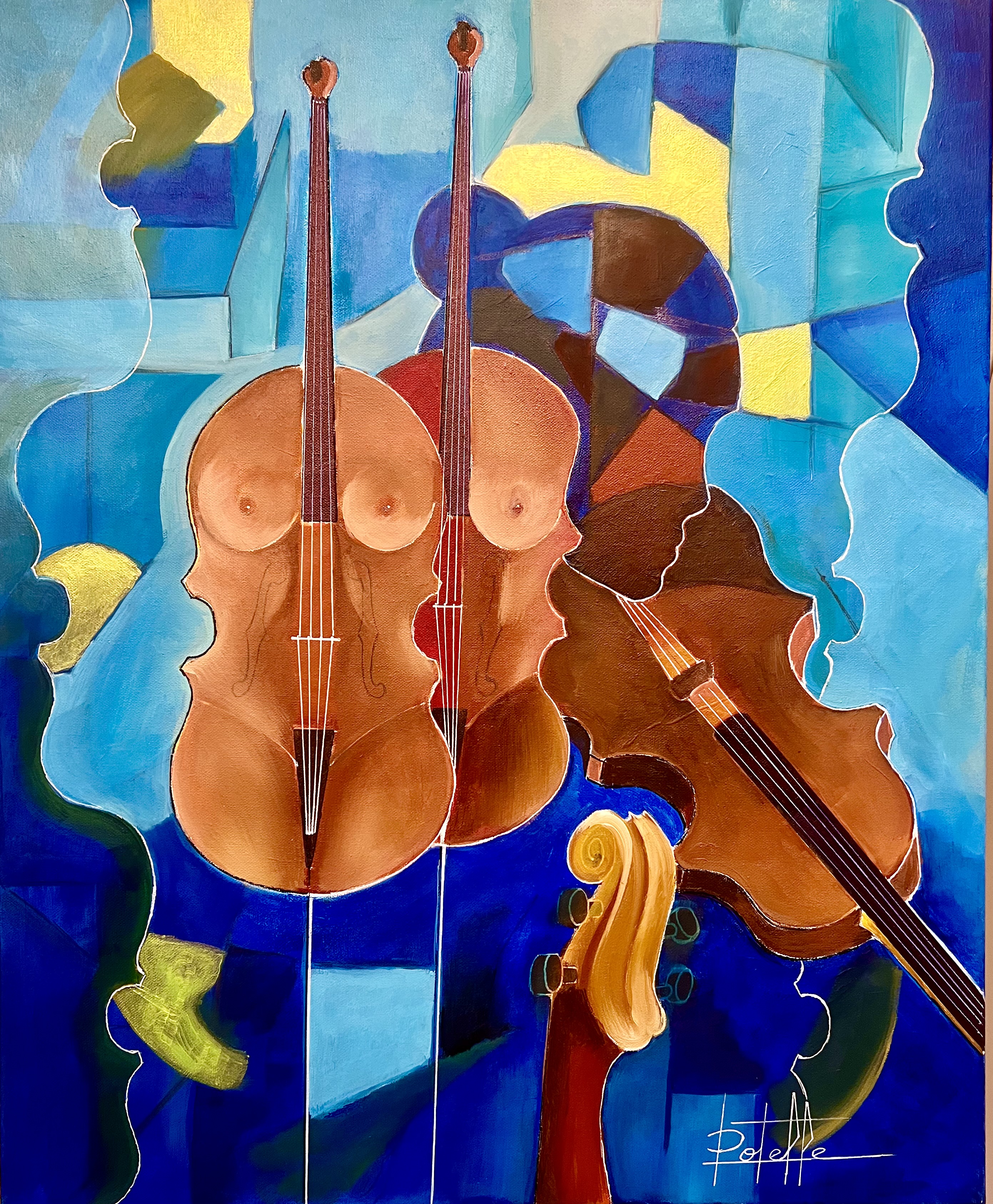 Violons et Contrebasse - toile originale Violons et Contrebasse - toile originale