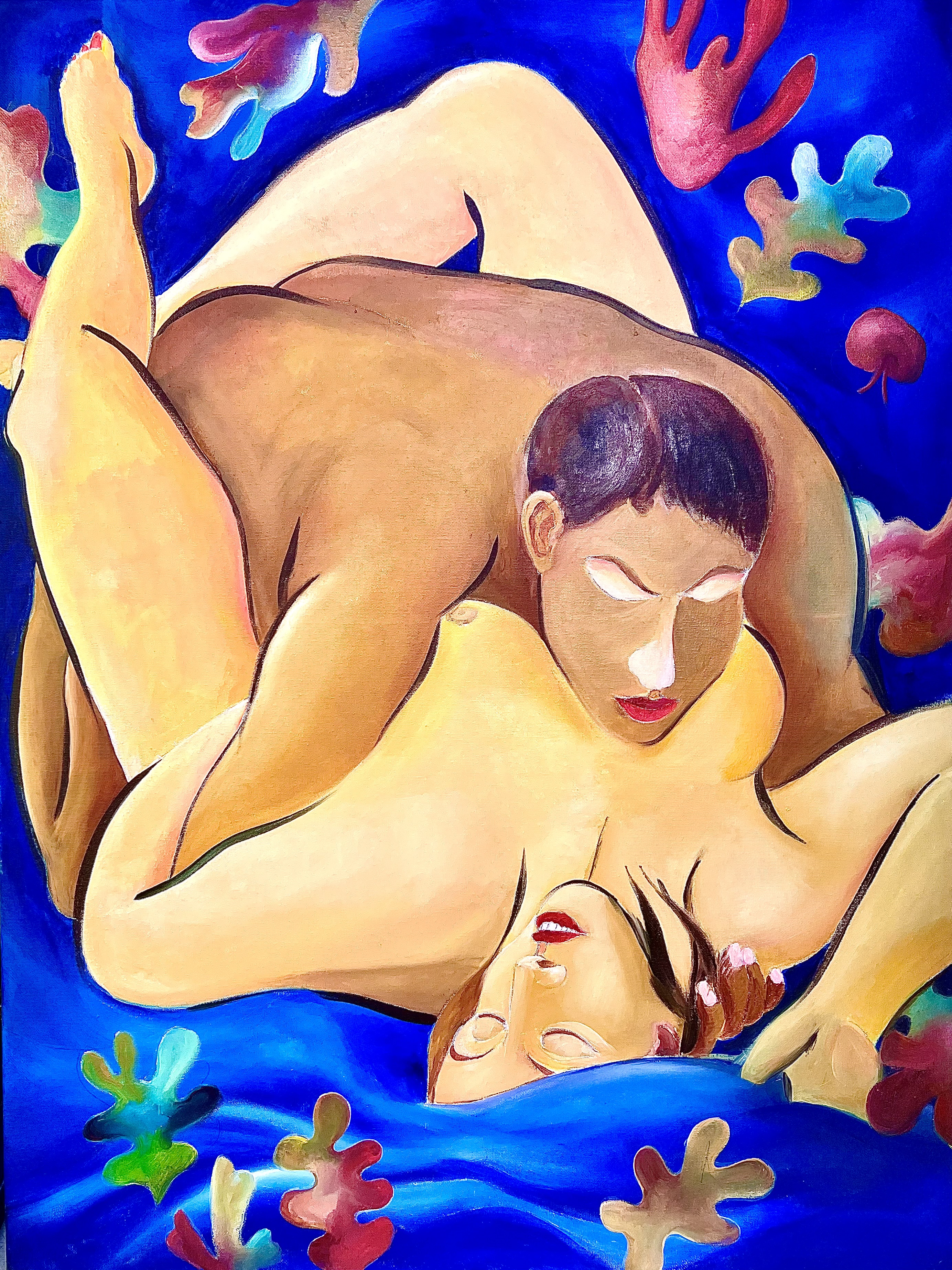 Étreinte bleue – Huile sur toile