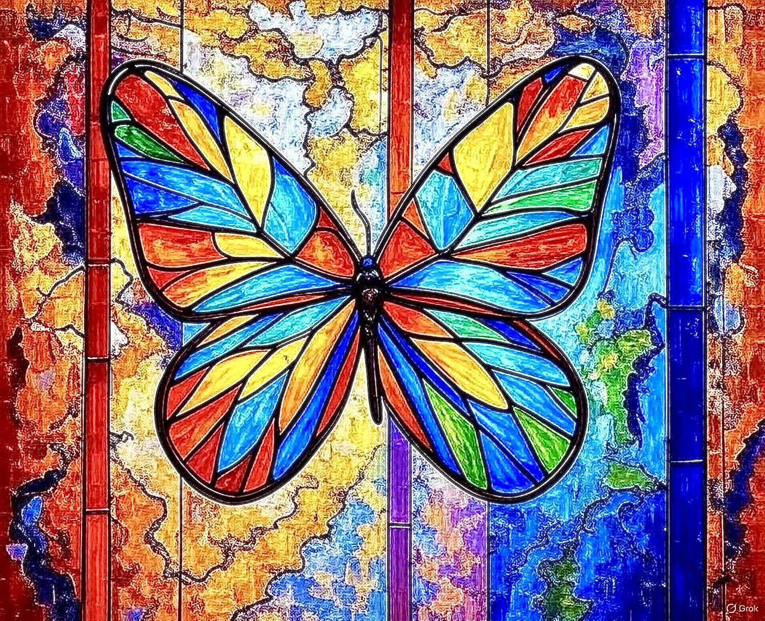 Papillon de lumière en style vitrail