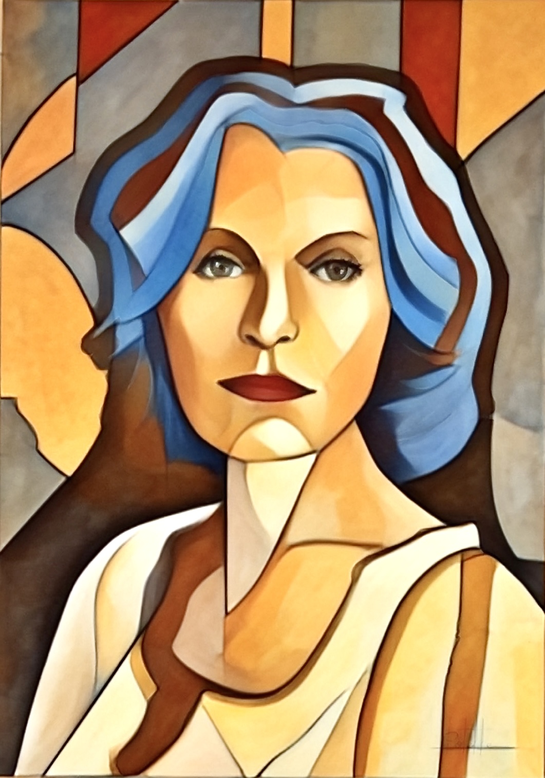 Portrait stylisé de Marie Christine à la chevelure bleue