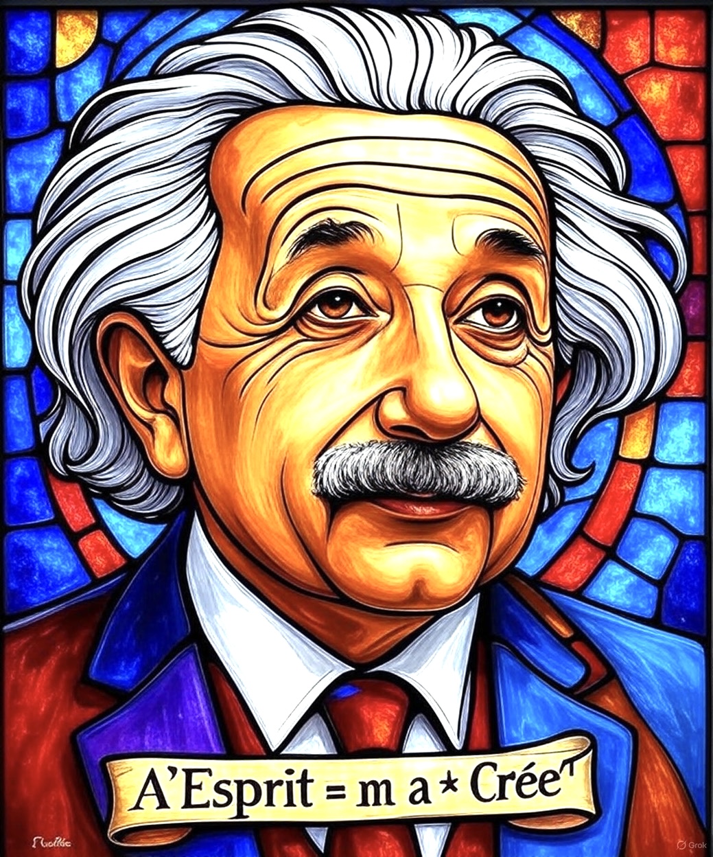 Portrait d’Einstein en style vitrail coloré