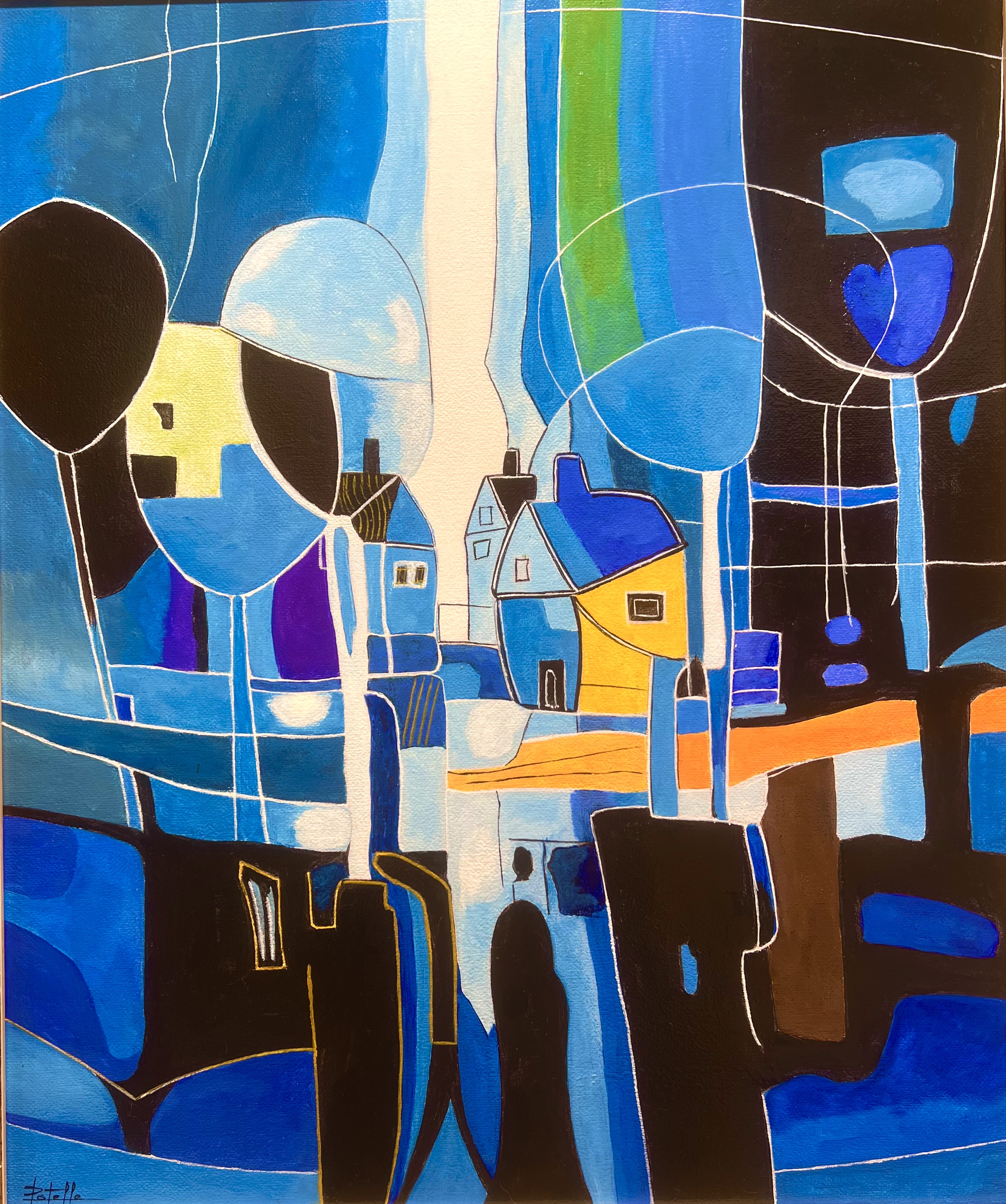 Village dans la forêt — huile sur toile (original)