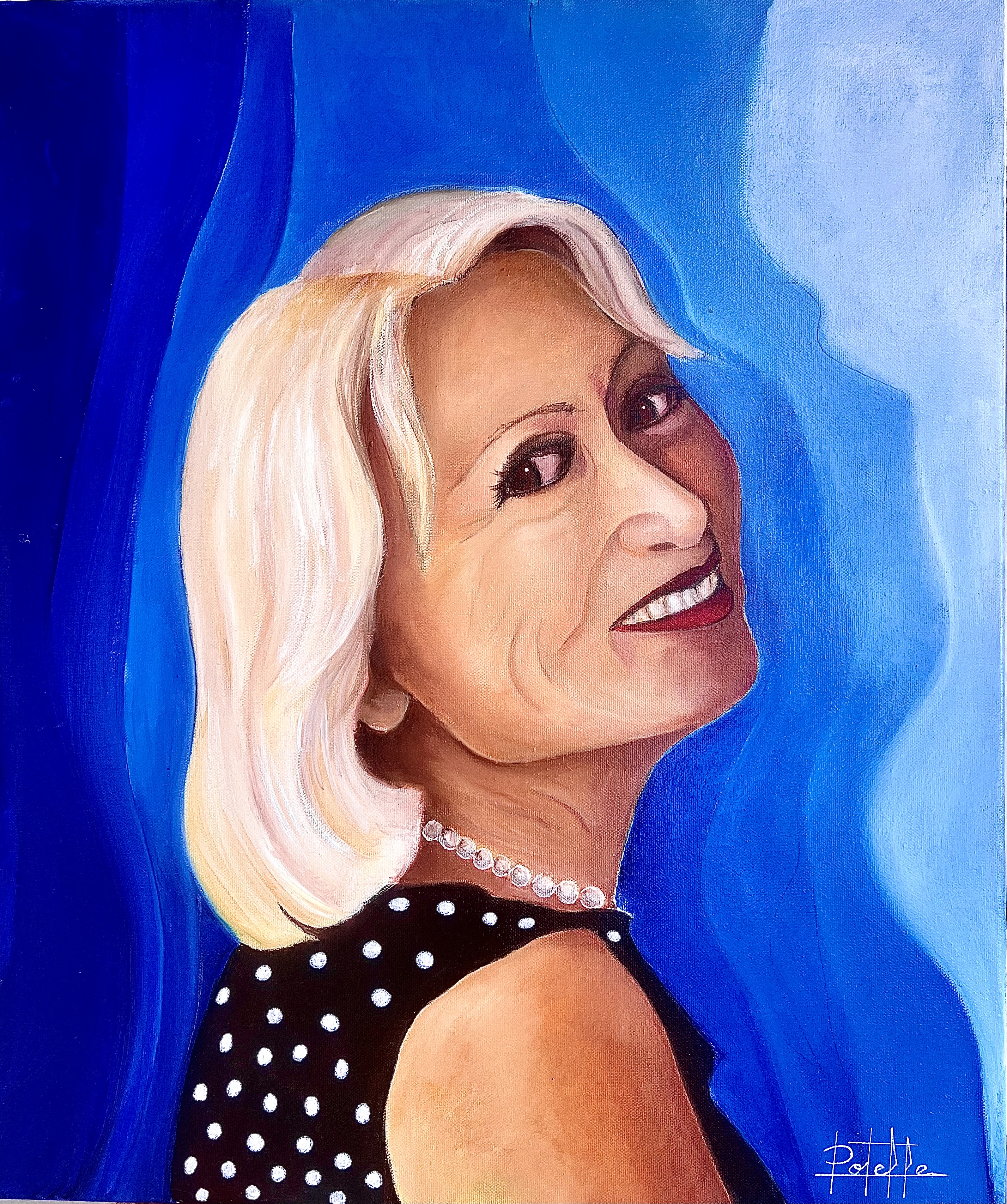 Peinture de Marie Christine sur fond bleu