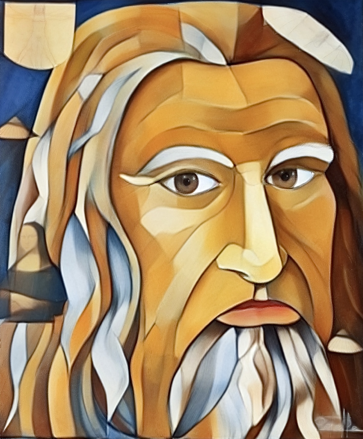 Portrait stylisé de Léonard de Vinci en variation numérique